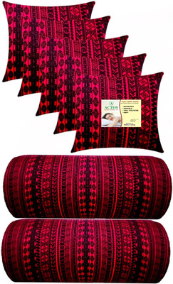 ACTOS 5 Cushion And 2 Bolster Microfibre Abstract Bolster Pack of 7(Maroon)