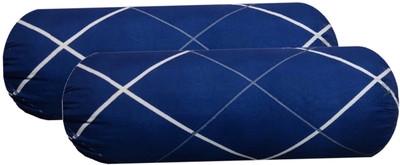 Changers Microfibre Cushion Pack of 2 Stripes Round Bolster(Blue, White)