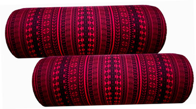 Swikon star Round Bolster Microfibre Abstract Bolster Pack of 2(Maroon, Black)