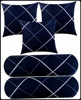 Urmila Creation 3 CUSHION 2 BOLSTER Microfibre Geometric Bolster Pack of 5(Blue)