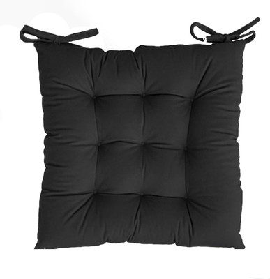 Linenovation Cotton Solid Chair Pad Pack of 1(Black)
