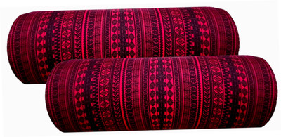 Changers Microfibre Cushion Pack of 2 Abstract Round Bolster(Maroon, Black)