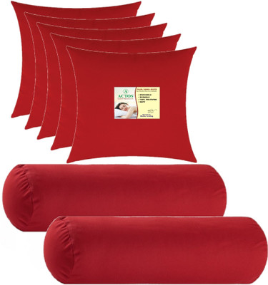 ACTOS Combo Set Of 5 Cushion And 2 Microfibre Solid Bolster Pack of 7(Maroon)