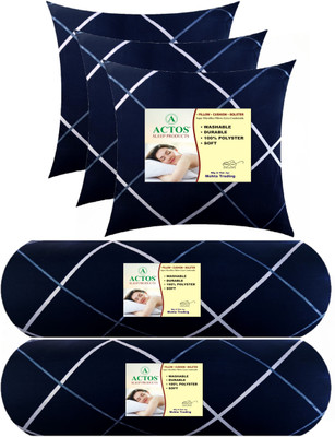 ACTOS 3 Cushion 2 bolster Microfibre Geometric Bolster Pack of 5(Dark Blue)
