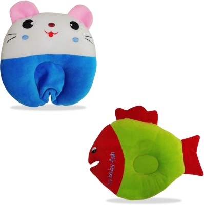 Aditya Kids Wear Microfibre, Mustard Seeds Animals, Toons & Characters Baby Pillow Pack of 2(White Blue, Green Fish)