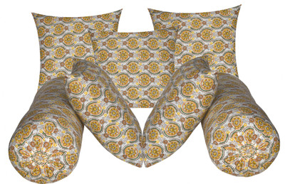 Changers Microfibre Bolster Pack of 7 Floral 5 Cushion And 2(Yellow6)