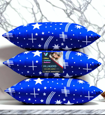 NKSNIMYSTORE Blue Print Polyester Fibre Abstract Sleeping Pillow Pack of 3(Blue)