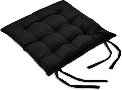 MY ARMOR Square Chair Pads Cushion for Comfortable Sitting with Ties for Pooja, Dining Microfibre Solid Chair Pad Pack of 1(Black)