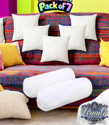 Urmila Creation Microfibre Bolster Pack of 7 Stripes 2 Bolester 5 Cushion(White)