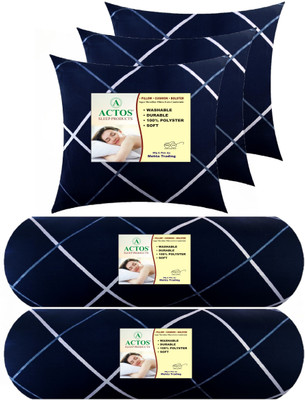 ACTOS 3 Cushion 2 bolster Microfibre Geometric Bolster Pack of 5(Dark Blue)
