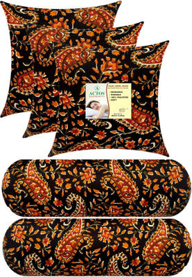 ACTOS Microfibre Bolster Pack of 5 Floral Combo Set Of 3 Cushion And 2(Black, Multicolor19)