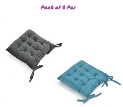 ZUCLLIN Polyester Fibre Chair Pad Pack of 2 Solid(Black, Sky Blue)