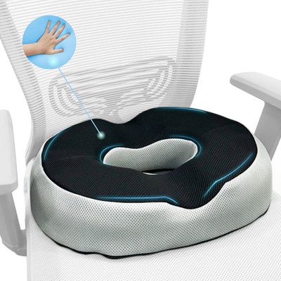 Sleepsia Cool Gel Memory Foam Donut Pillow - Piles Pillow, Tailbone Pain Seat Support Memory Foam Solid Orthopaedic Pillow Pack of 1(Grey/Black)