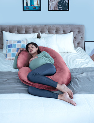 Wakefit Microfibre Pregnancy Pillow Pack of 1 Solid C-Shape(Pink)