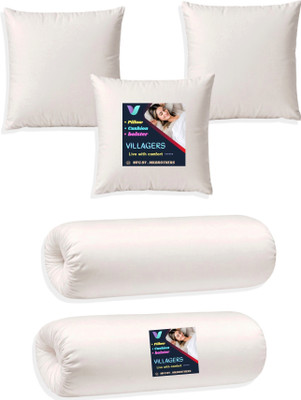 VILLAGERS 3 Cushion And 2 Bolster Polyester Fibre Abstract Sleeping Pillow Pack of 5(White)