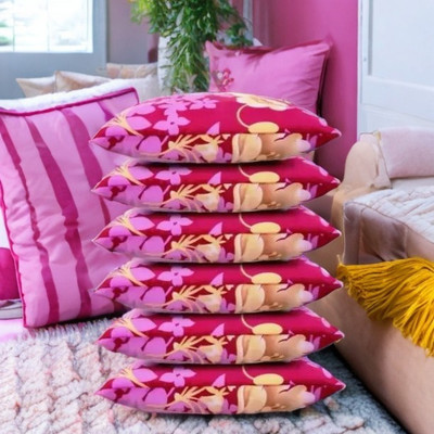 CATHROL Microfibre Abstract Sleeping Pillow Pack of 6(Pink)