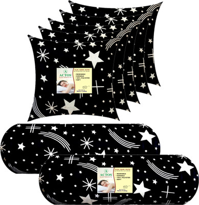 ACTOS 5 Cushion And 2 Microfibre Geometric Bolster Pack of 7(Black28)
