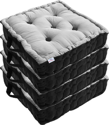 Heart Home Chair Pad Microfibre Solid Chair Pad Pack of 4(Grey)