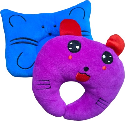 MeeZone Microfibre Animals Baby Pillow Pack of 2(Blue, Purple)