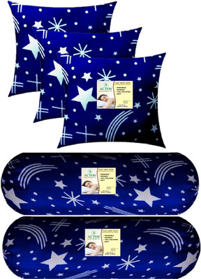ACTOS Microfibre Bolster Pack of 5 Nature 3 Cushion And 2 Bolster(White, Blue61)