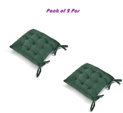 A CUBE LUXURY SOLUTIONS Polyester Fibre Solid Chair Pad Pack of 2(Dark Green)