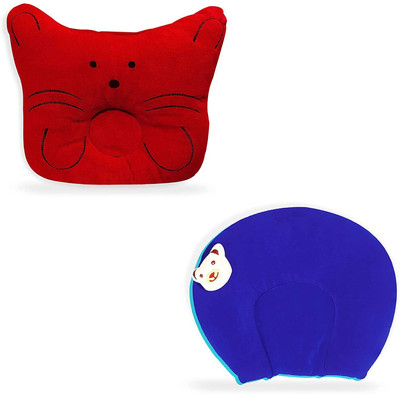HouseOfCommon Cotton, Mustard Seeds Baby Pillow Pack of 2 Animals(Red & Blue)