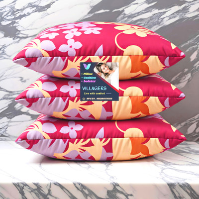 VILLAGERS FLOWER Microfibre Abstract Sleeping Pillow Pack of 3(Pink)