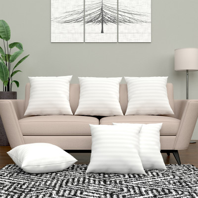 KUBER INDUSTRIES Microfibre Stripes Cushion Pack of 6(White)