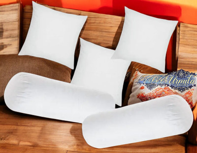 Urmila Creation Diwan Set Of 3 Cushion & 2 Microfibre Solid Bolster Pack of 5(White)