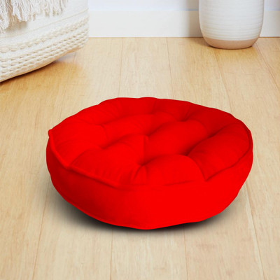 softlyf Microfibre Floor Cushion Pack of 1 Solid Round Cushion Pillow For Tub, Car, Office, Chair, Balcony, Bedroom, 40 x 40 cm(Red)