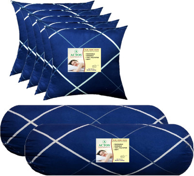ACTOS 5 Cushion And 2 Microfibre Geometric Bolster Pack of 7(Blue, White27)