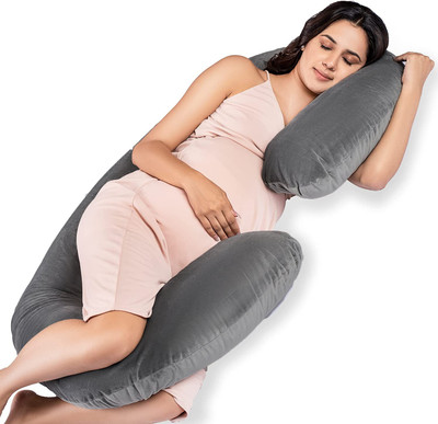 Daddy Cool Full Body C Shaped velvet Microfibre Solid Pregnancy Pillow Pack of 1(Grey)