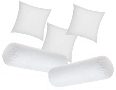 RACCOON Diwan Set Of 3 Cushion & 2 Microfibre Solid Bolster Pack of 5(White)