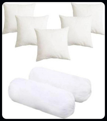 JAYOG ENTERPRISE 2 Bolester 5 Cushion Microfibre Solid Bolster Pack of 7(White)