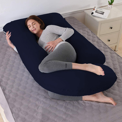 WINX Ultra soft j shaped pillow Polyester Fibre Solid Pregnancy Pillow Pack of 1(Dark Blue)