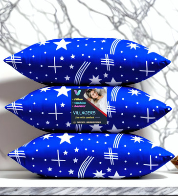 Jaipurlinen Blue Print Polyester Fibre Abstract Sleeping Pillow Pack of 3(Blue)
