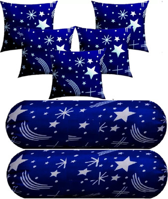 ZOXAB Microfibre Bolster Pack of 7 Solid Combo Set Of 5 Cushion And 2 Microfibre Nature Bolster(Blue Star a2)