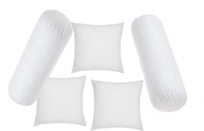 RACCOON Set Of 3 Cushions & 2 Microfibre Solid Bolster Pack of 5(White)