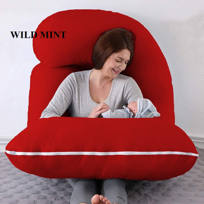 WILD MINT Ultra Soft J Shape Microfibre Solid Pregnancy Pillow Pack of 1(Red)