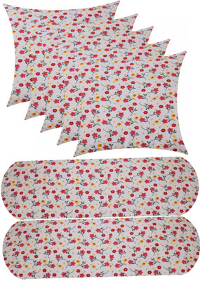 ACTOS Combo Set of 5 Cushion And 2 Microfibre Floral Bolster Pack of 7(Multicolor, Red)