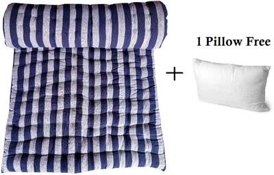 LBN Soft Cotton Filled Mattress Gadda 3x6 3 inch Single Cotton Mattress + Pillow Cotton Stripes Sleeping Pillow Pack of 1