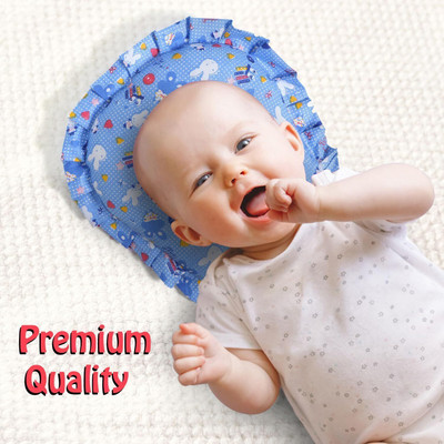 SHISHI Mustard Seeds, Microfibre Baby Pillow Pack of 1 Animals BABY SEED PILLOW, Pillow for Newborn Baby-Round Head Shaping Pillow, 0-12 Months(Blue)