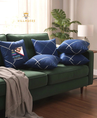 VILLAGERS Polyester Fibre Cushion Pack of 5 Abstract Premium Cushion Set | (16x16 inch)(Blue)