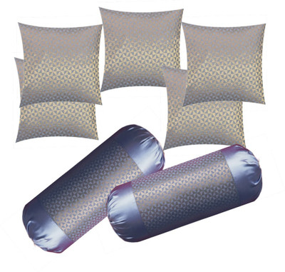 RACCOON Microfibre Bolster Pack of 7 Solid With Cover, Combo Set Of 5 Premium Cushions & 2 Bolster(Silver)