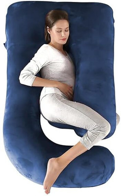 WINX ultra soft j shaped Polyester Fibre Solid Pregnancy Pillow Pack of 1(Dark Blue)