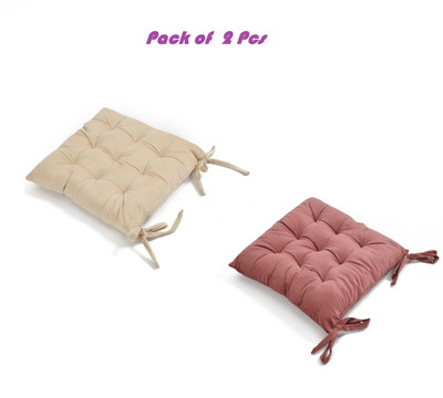 A CUBE LUXURY SOLUTIONS Polyester Fibre Solid Chair Pad Pack of 2(Cream, Peach)