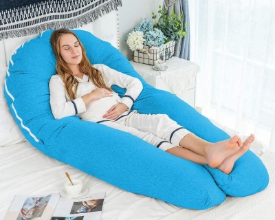 Mg Crafts U-Shape Shaped Full Body Pregnancy Pillow with Removable Velvet Cover Polyester Fibre Solid, Stripes Pregnancy Pillow Pack of 1(Blue)