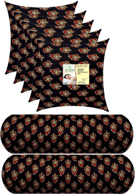 ACTOS 5 Cushion And 2 Microfibre Floral Bolster Pack of 7(Black)