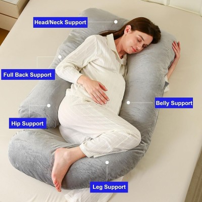 SANJU BROTHER J-Shape Polyester Fibre Solid Pregnancy Pillow Pack of 1(Grey 643)