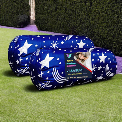 VILLAGERS Round Microfibre Abstract Bolster Pack of 2(Blue)
